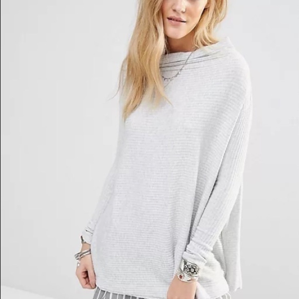 Free People Lover Rib Thermal Sweater grey ribbed mock neck‎ open back xs
